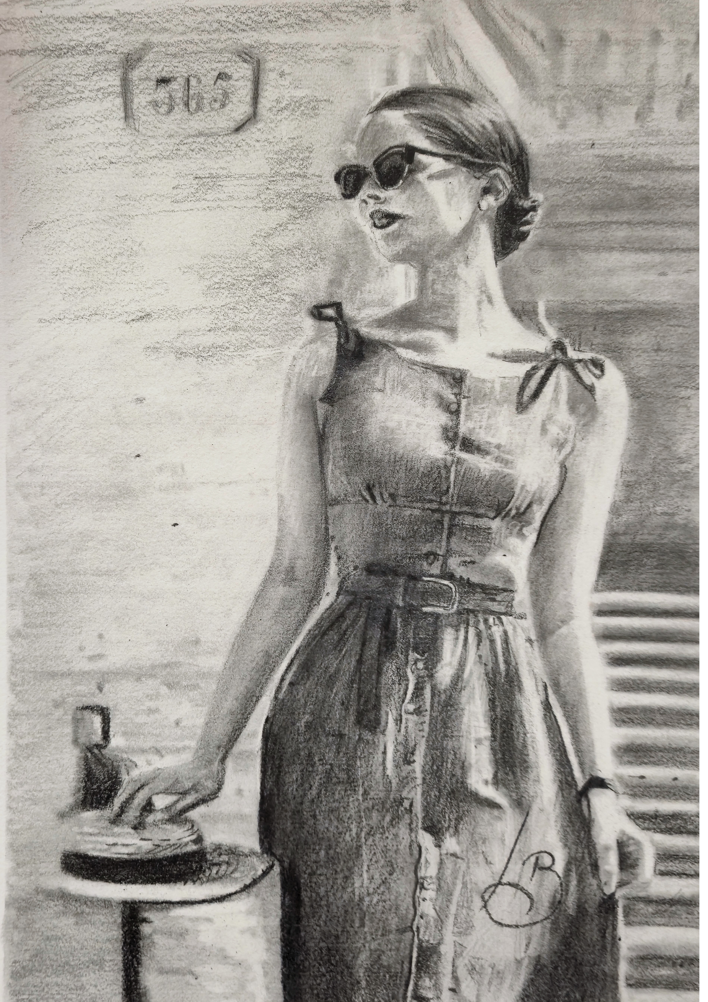 'Woman with Sun Hat' Original Drawing