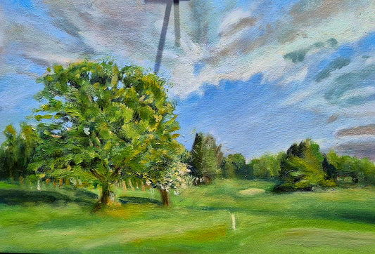 Milnathort Golf course 1st, au plein air oil painting