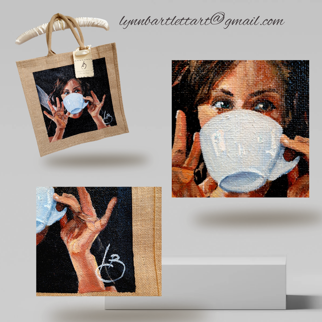 'Look coffee' painting, fine art jute bag #0017998